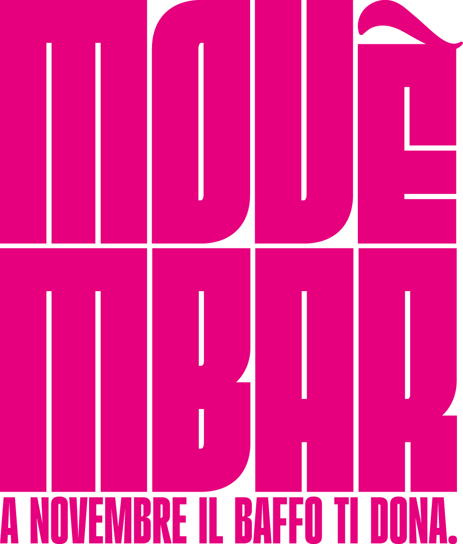 Logo dell'iniziativa Movèmbar - a novembre il baffo ti dona. Logotipo con scritta magenta.